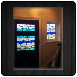 Fused glass door and side panel