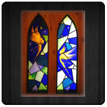 Leaded panels incorporating etched and painted flashed glass. Inspired by Brian Froud faeries.