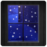 Panel with etched stars, blue on clear flashed glass